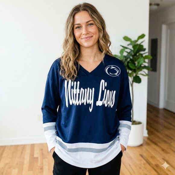Penn State Nittany Lions Hockey Jersey - Vintage Style Navy & White -  Size L - Picture 3 of 4
